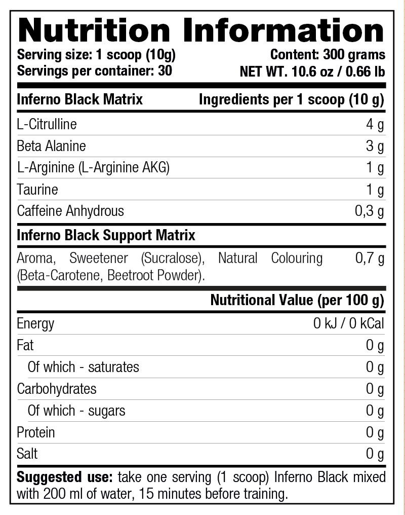 01 130 085 Inferno Black Nutrition Information